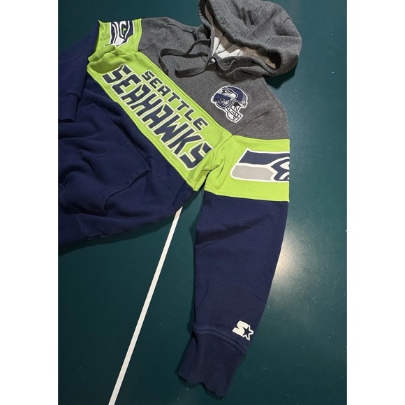 Vintage Starter Seattle Seahawks Hoodie Sweatshirt Men's Small Colorblock Blue - Picture 4 of 11